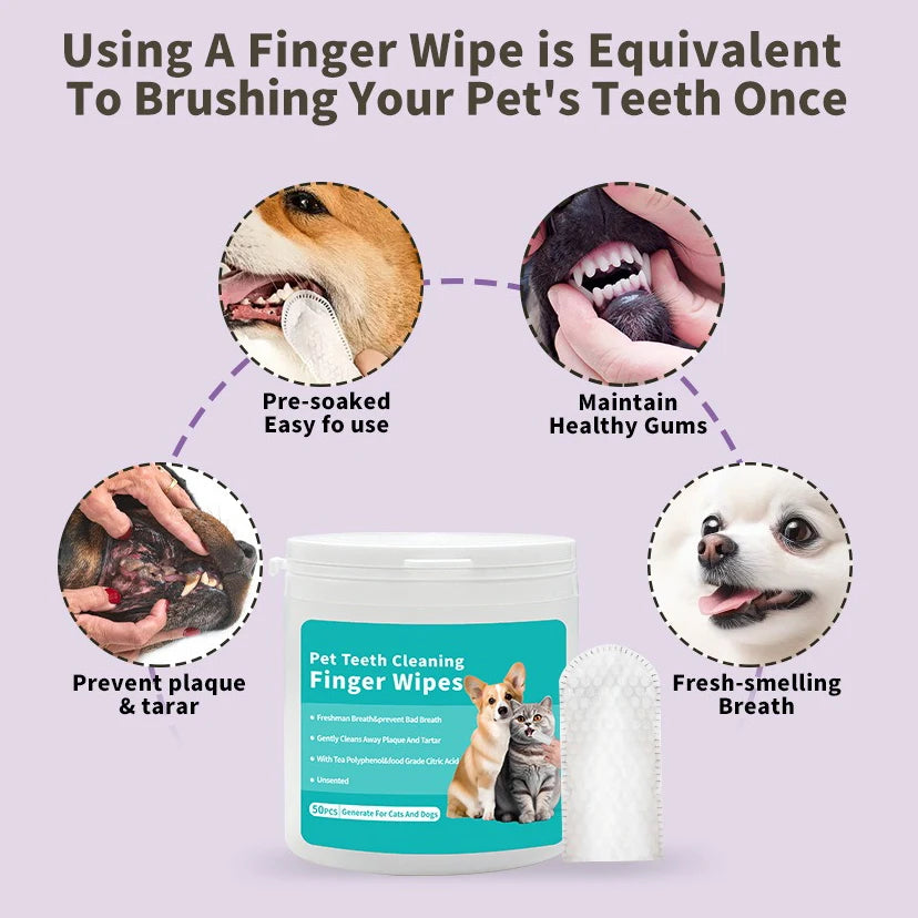 Pet Dental Finger Wipes – Easy Teeth Cleaning for Dogs & Cats
